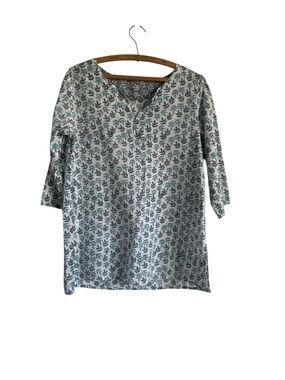 Block Print Floral Cotton Tunic Split Hem Small/Medium 100% Cotton